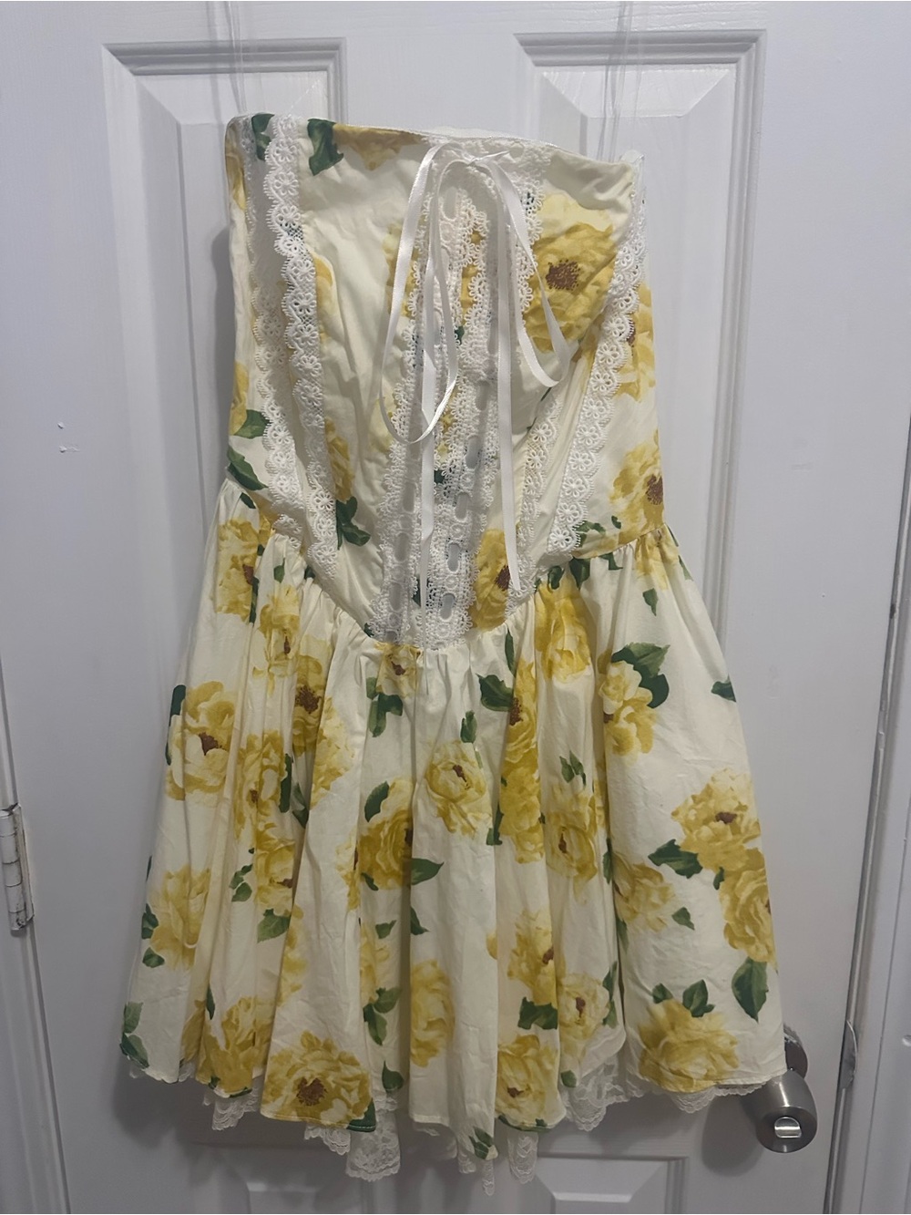 Windsor Yellow Floral Lace-Trim Casual Dress